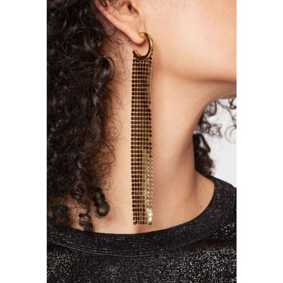 Paco Rabanne Pixel Hoop Chainmail Earrings Limited Edition Gold Drop Earrings - Picture 2 of 10